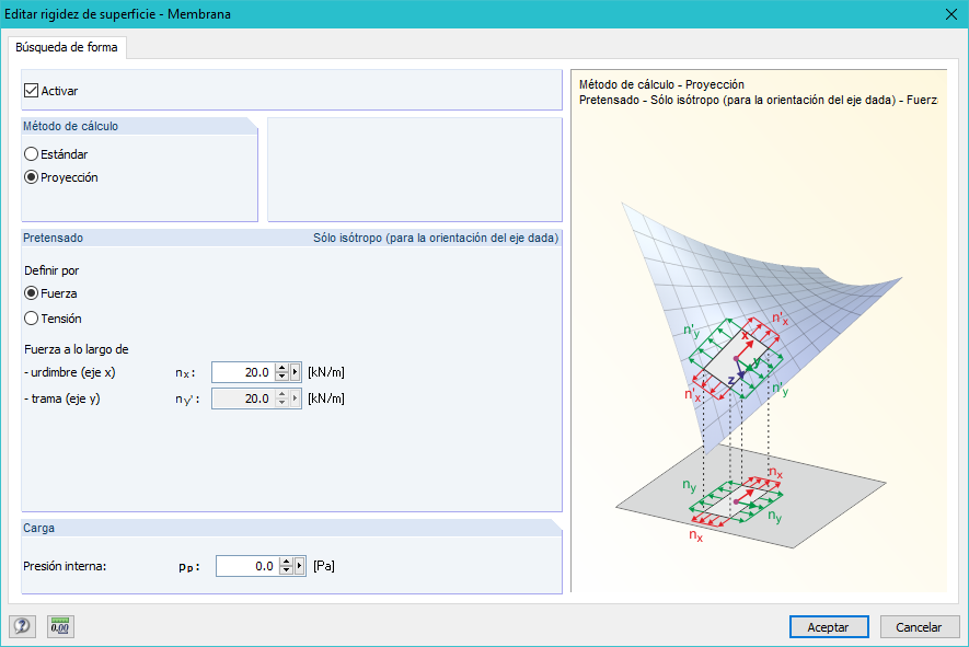 Vorspannungs-Parameter für Membrane