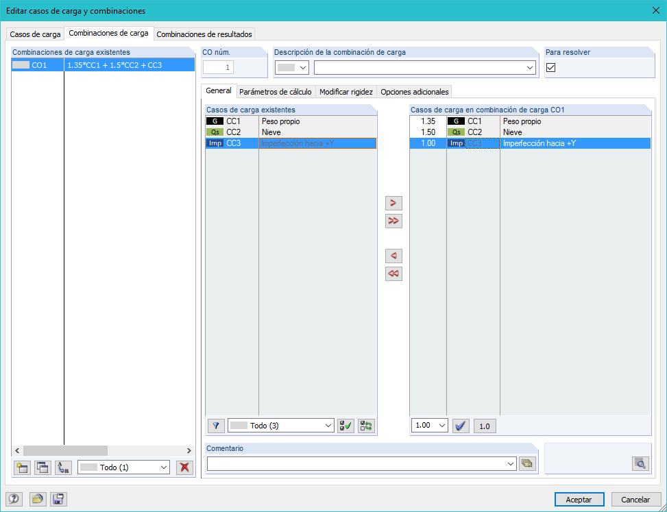 Ersatzimperfektion in einer Lastkombination