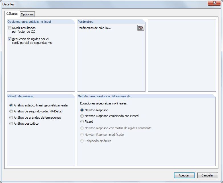 Detaileinstellungen für die Berechnung