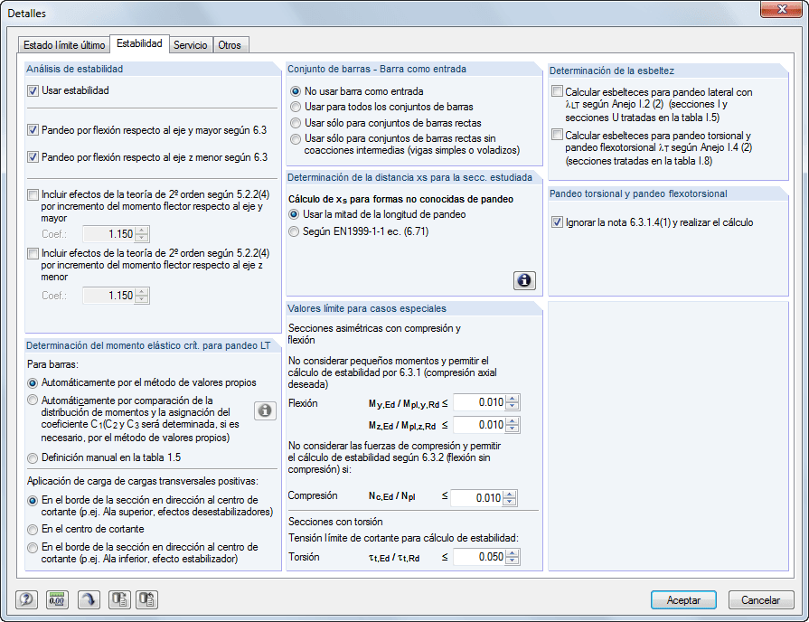 Detaileinstellungen zu Stabilität