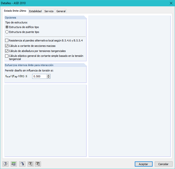 Detaileinstellungen Tragfähigkeit
