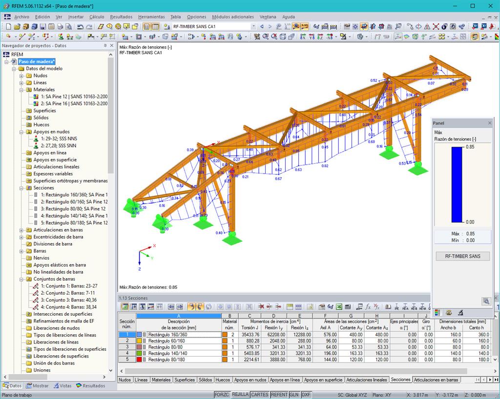 Visualización gráfica de los resultados del cálculo de RF-/TIMBER SANS en RFEM