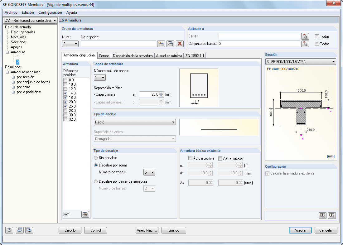 RF-CONCRETE Surfaces - Configuración detallada