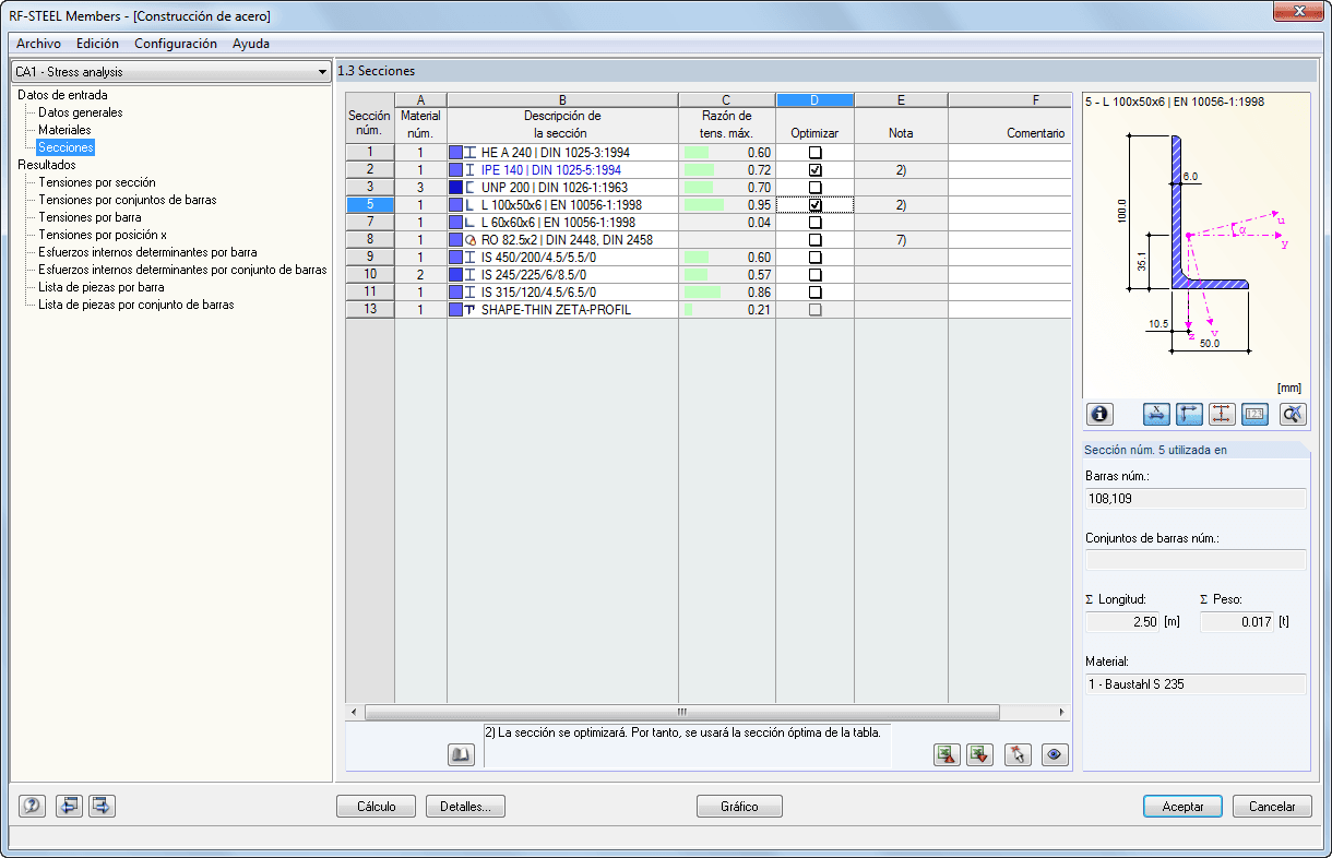 Optimierungsmöglichkeit von Querschnitten