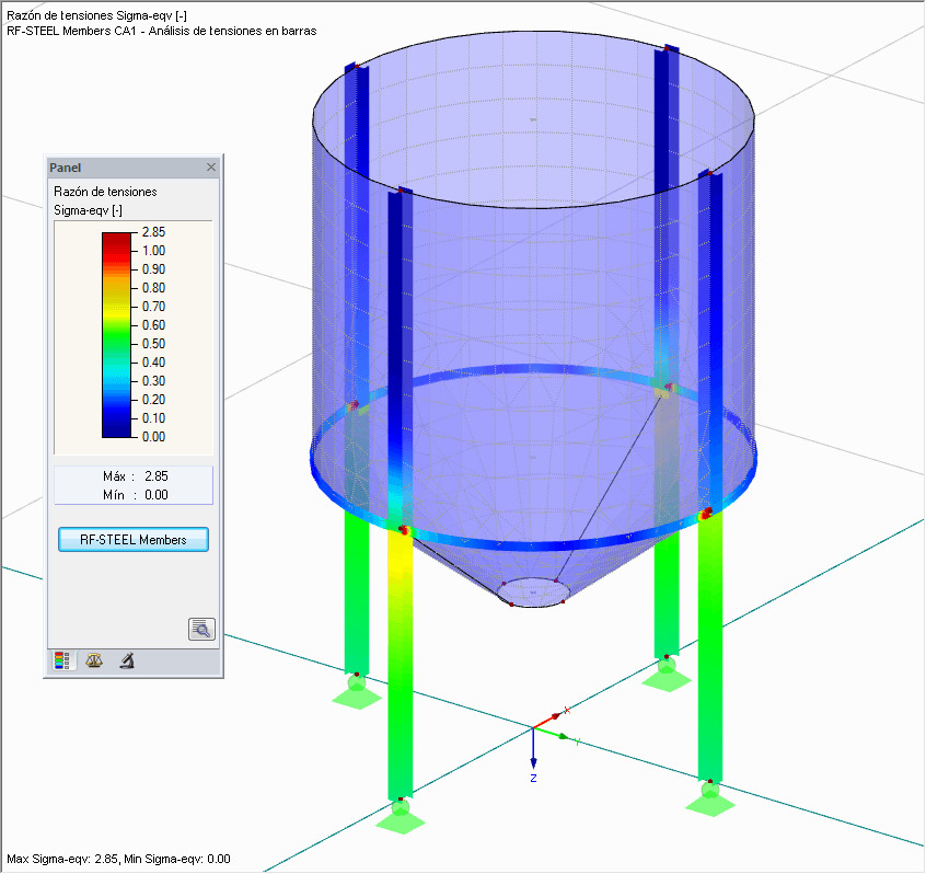 Resultados en colores en el gráfico de RFEM - Barras