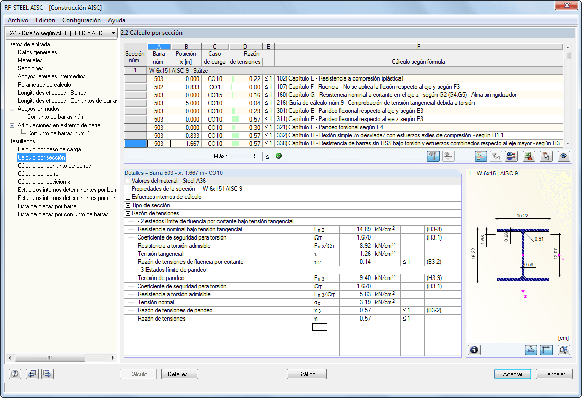 Maske 2.2 Ergebnisse querschnittsweise
