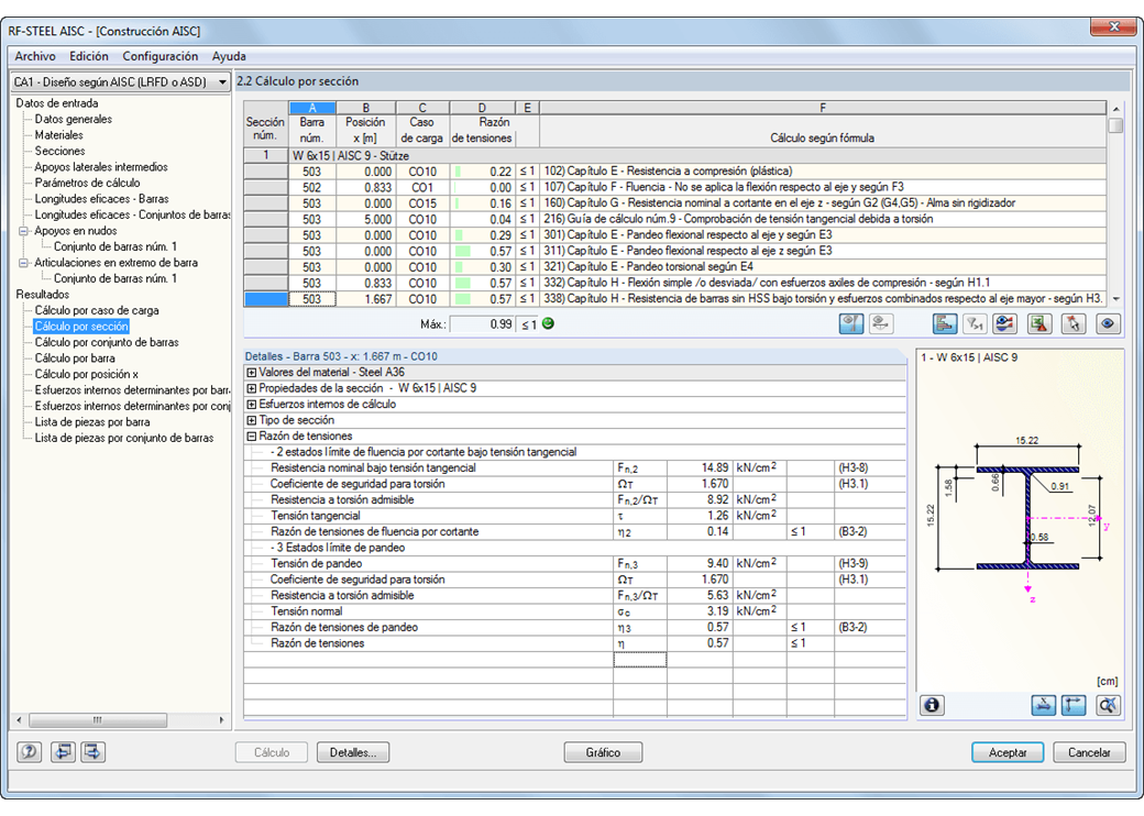 Maske 2.2 Ergebnisse querschnittsweise