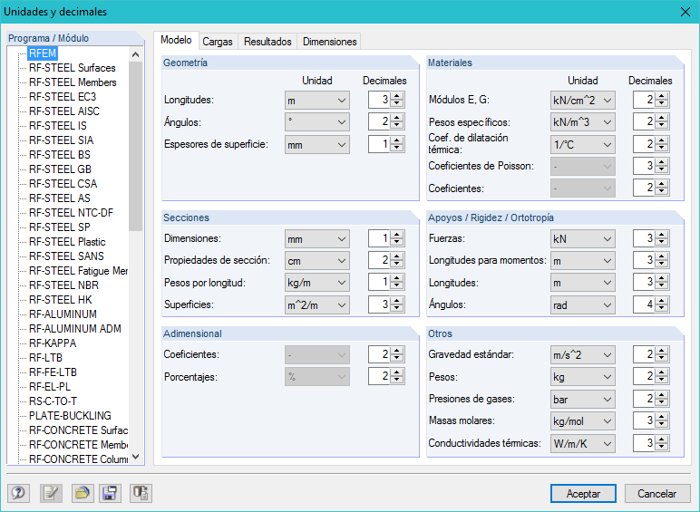 Anpassen der Einheiten und Dezimalstellen