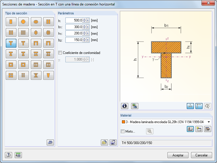 Eingabe eines zusammengesetzten T-Querschnittes