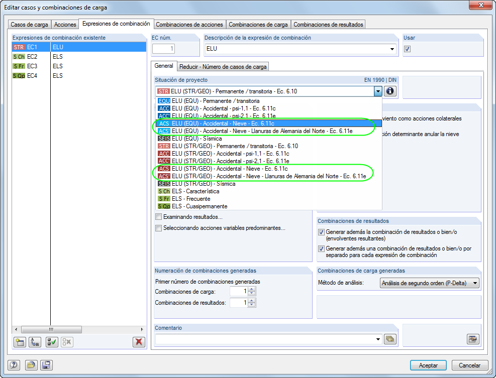 Wahl der Bemessungssituation "Außergewöhnlich – Schnee"