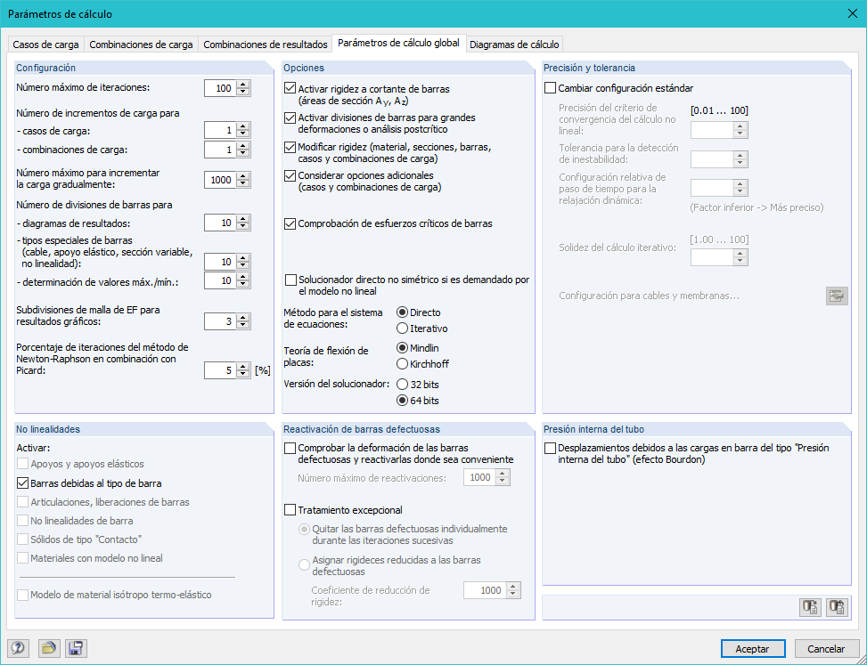Parámetros de cálculo global
