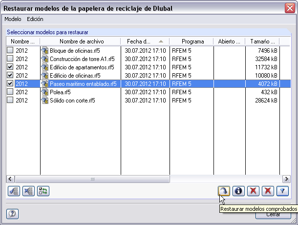 Wiederherstellen aus dem Dlubal-Papierkorb