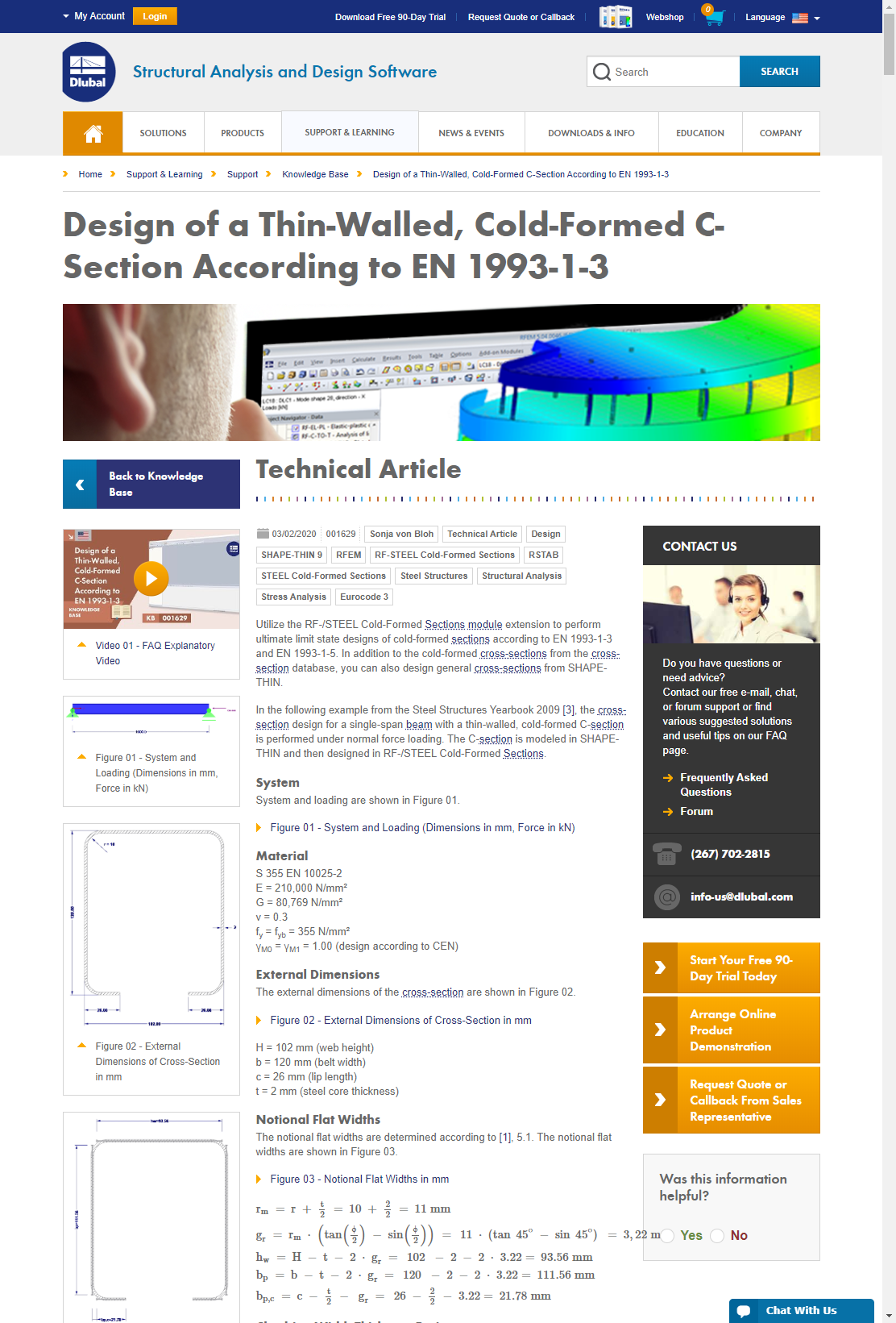 Página web de Dlubal con artículos técnicos y ejemplos de cálculo