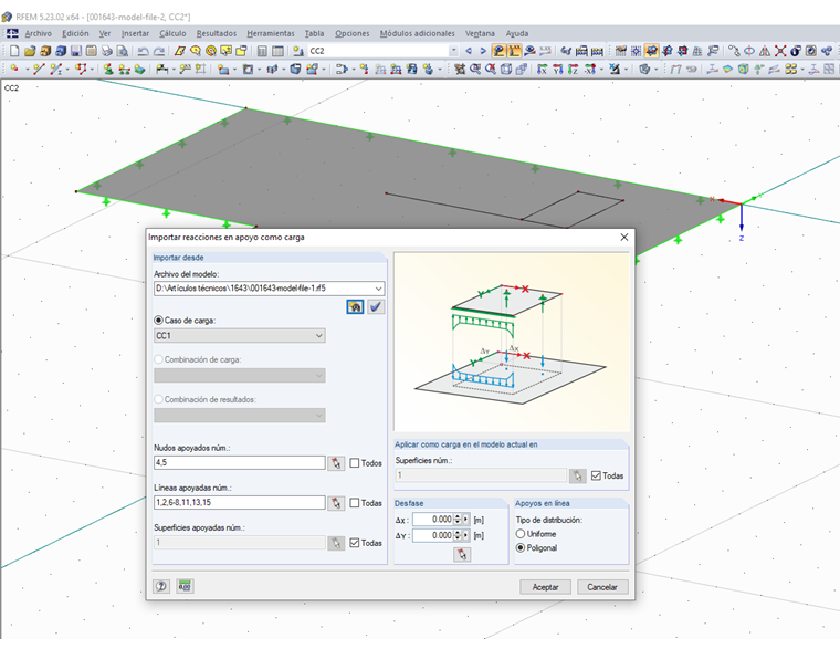 Cuadro de diálogo "Importar reacciones en apoyo como carga"