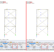 Comparación de las formas del modo sin consideración (izquierda) y con la consideración de las barras de tracción (derecha)