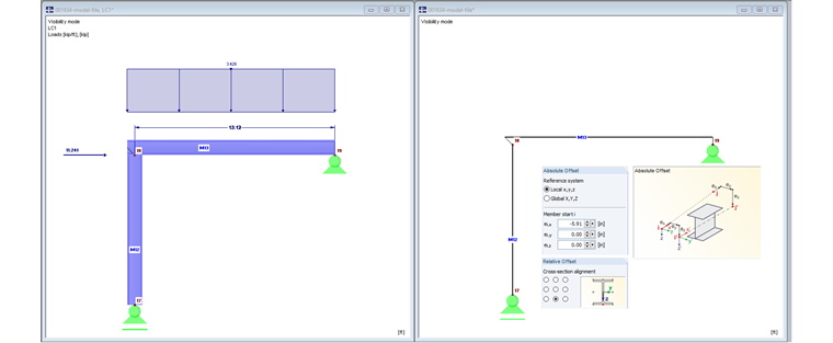 Modelo 3 con excentricidad de miembros, desplazamiento axial y desplazamiento transversal