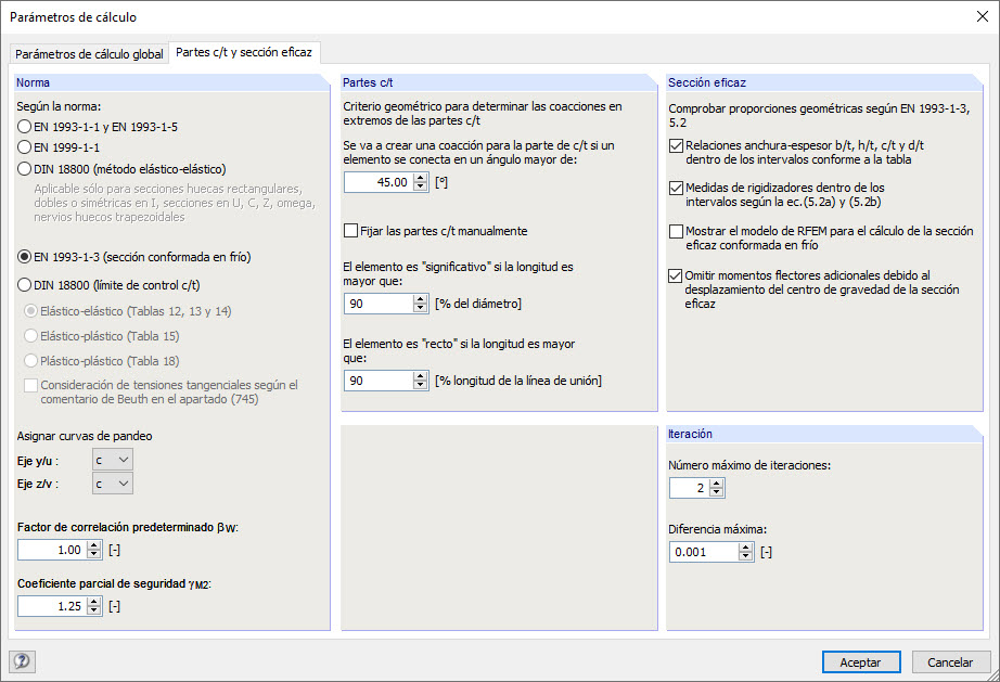 Parámetros de cálculo