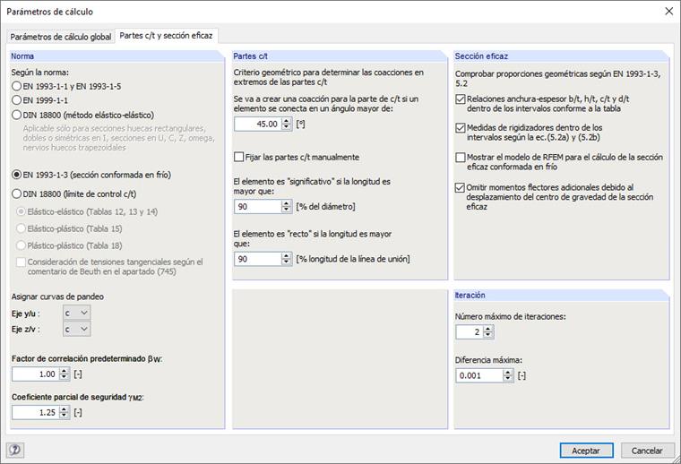 Parámetros de cálculo