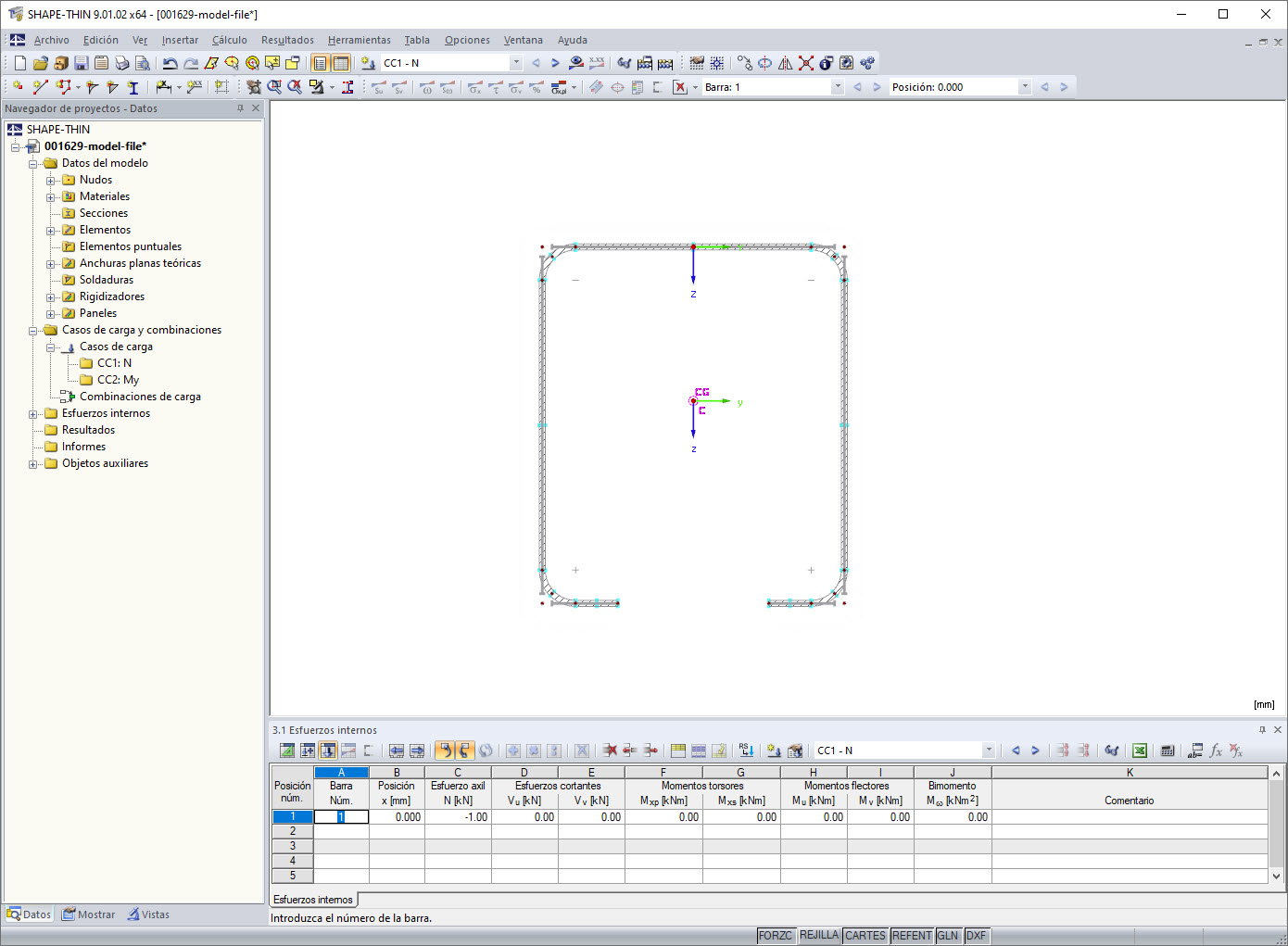 Tabla "3.1 Esfuerzos internos"