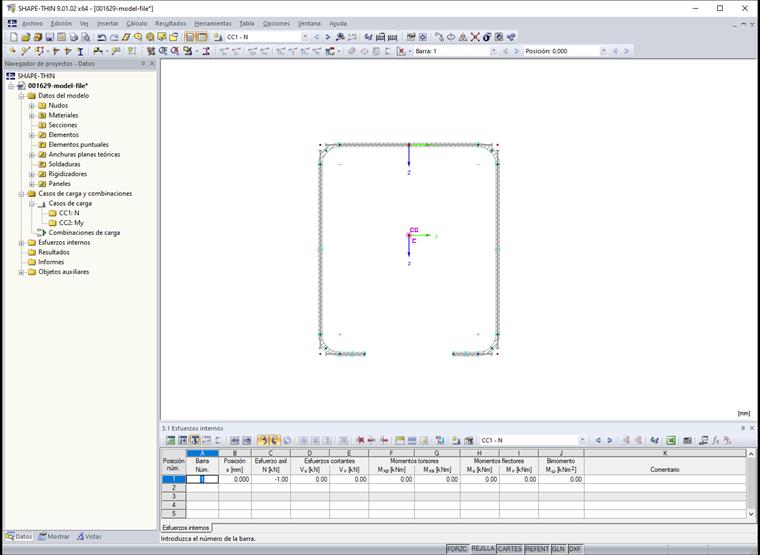 Tabla "3.1 Esfuerzos internos"