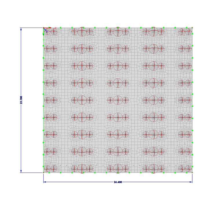 Placa base con refinamientos de malla de elementos finitos y cargas de soportes de estantes