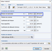 Especificación del módulo de elasticidad tangente en el origen como módulo de elasticidad