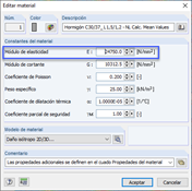 Especificación del módulo de elasticidad tangente en el origen como módulo de elasticidad