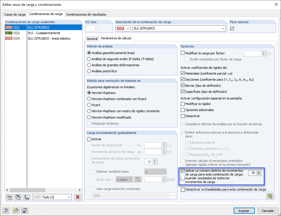 Control local de incrementos de carga