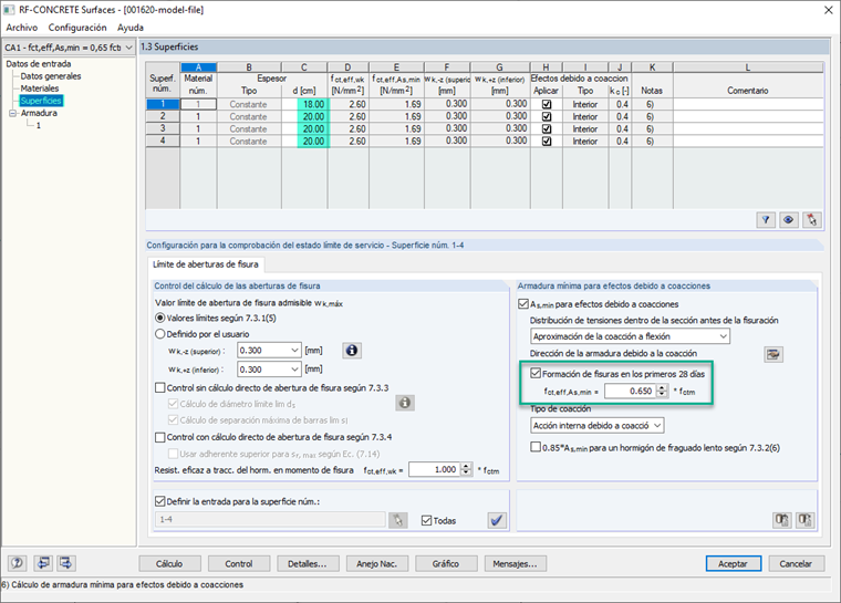 Eingabe Faktor zur Abminderung fct,eff,As,min