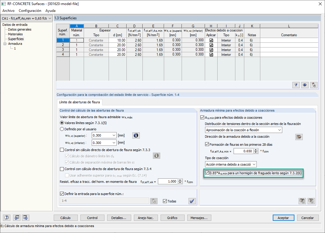 Casilla de verificación para hormigón de endurecimiento lento