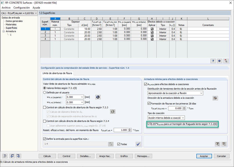 Casilla de verificación para hormigón de endurecimiento lento