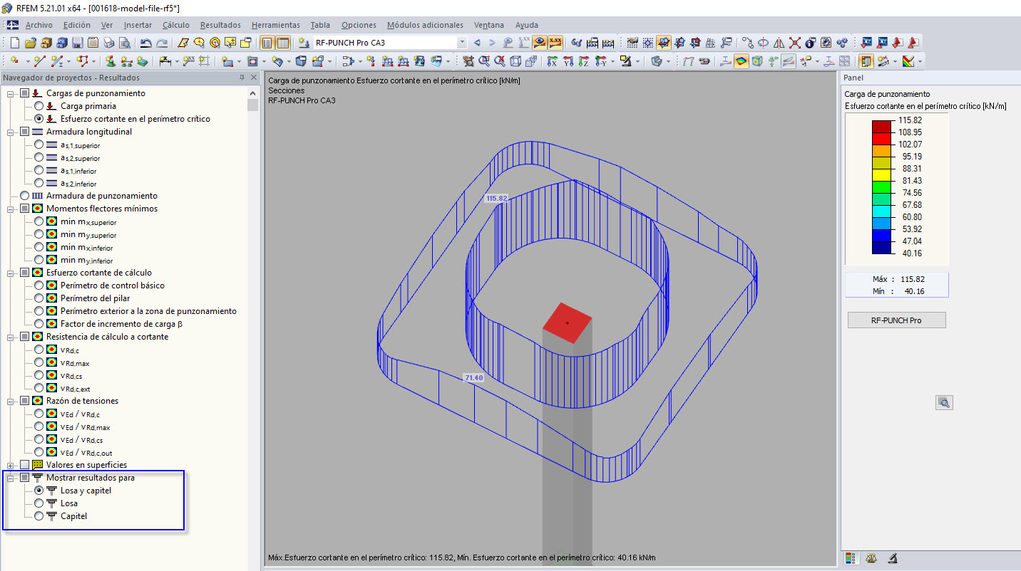 Einstellungen im Ergebnis-Navigator für die RF-STANZ-Pro-Ergebnisse