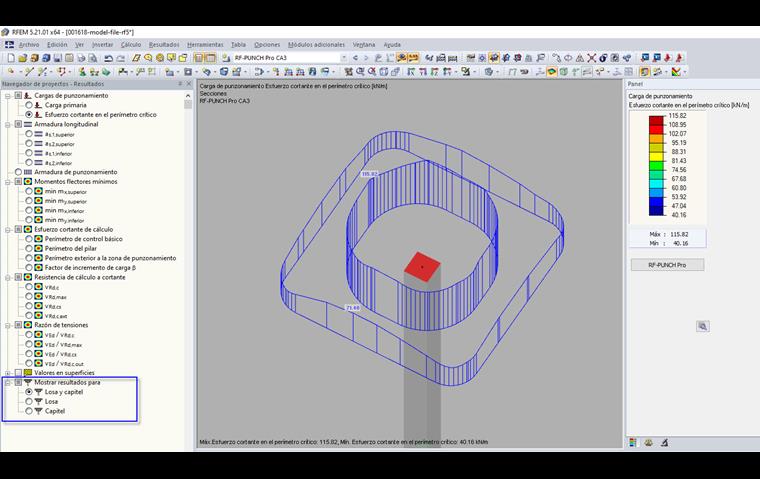 Einstellungen im Ergebnis-Navigator für die RF-STANZ-Pro-Ergebnisse