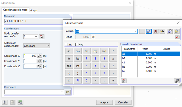 Asignando el parámetro a1 para todos los nudos en el plano