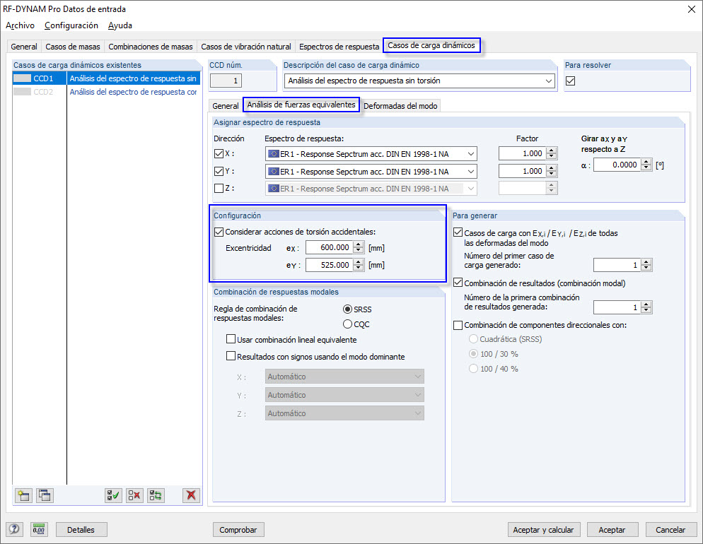 Activación de acciones de torsión accidentales en RF-/DYNAM Pro