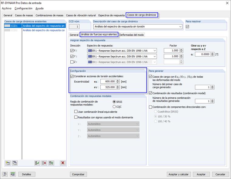 Activación de acciones de torsión accidentales en RF-/DYNAM Pro