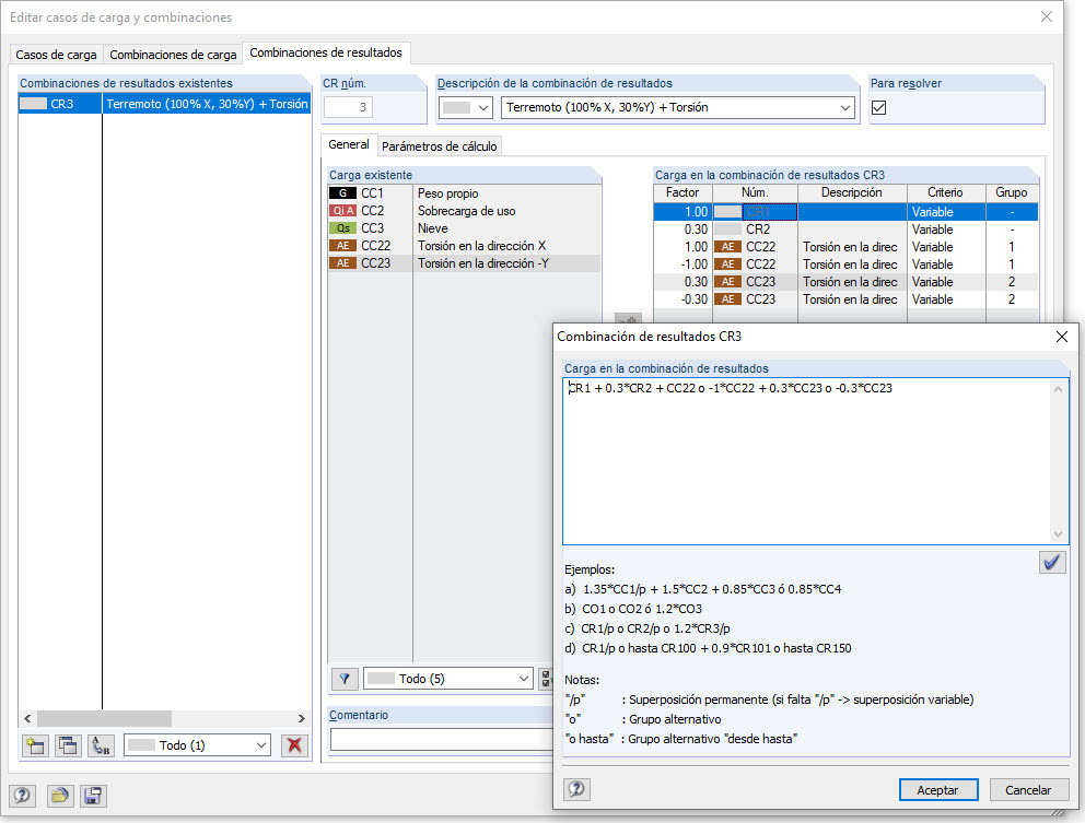 Kombinationsregeln der Ergebniskombination Erdbeben + Torsion