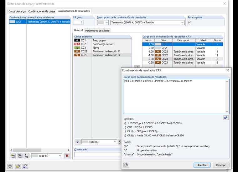 Kombinationsregeln der Ergebniskombination Erdbeben + Torsion