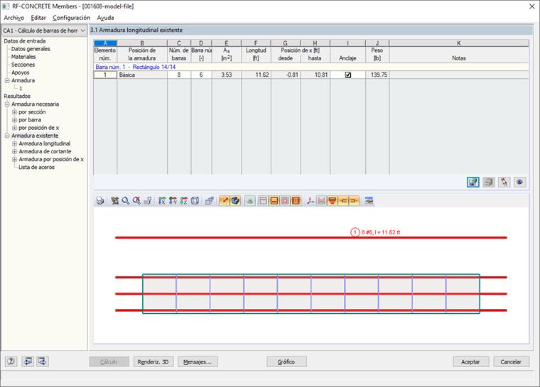 RF-CONCRETE Members: armadura longitudinal existente
