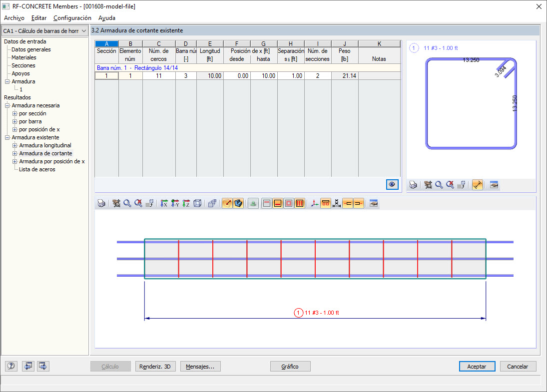RF-CONCRETE Members: armadura de cortante existente