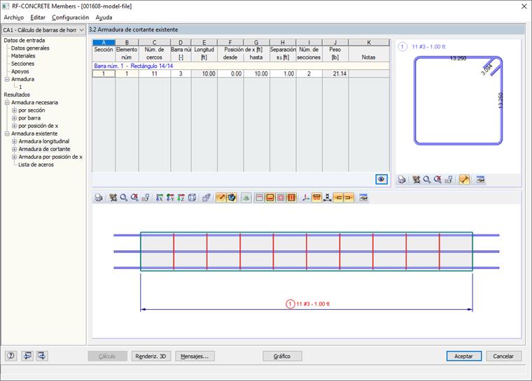 RF-CONCRETE Members: armadura de cortante existente
