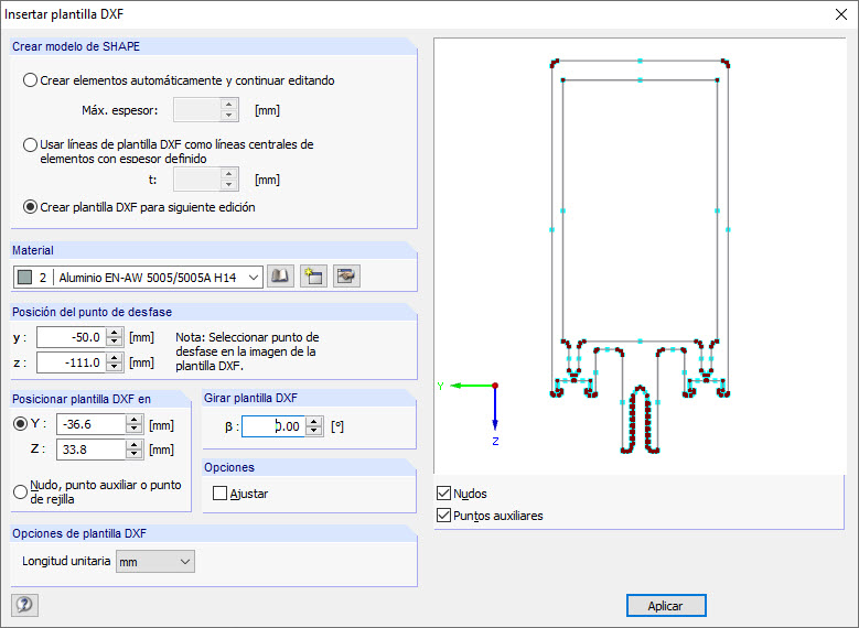 Cuadro de diálogo "Insertar plantilla DXF"