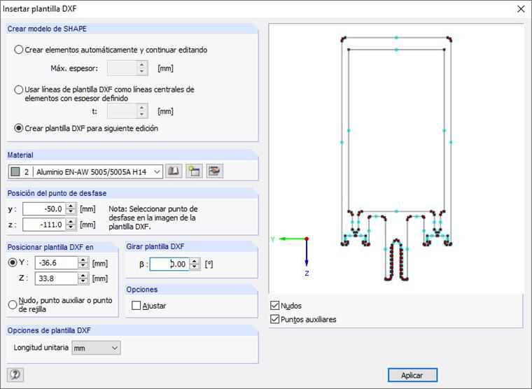 Cuadro de diálogo "Insertar plantilla DXF"