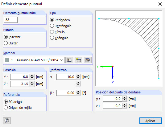 Cuadro de diálogo "Definir elemento puntual"