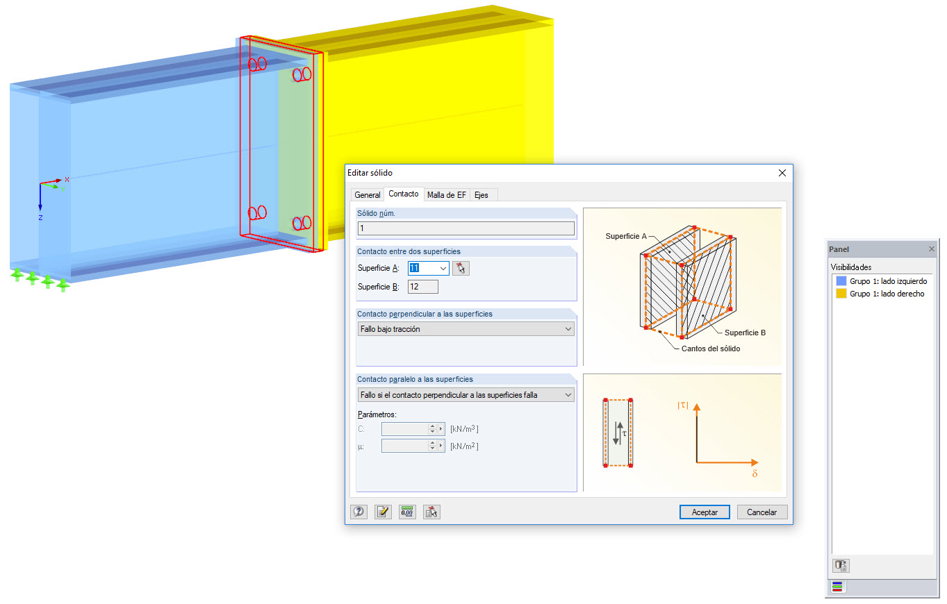 Aufeinanderliegende Flächen mittels Kontaktvolumen (Stirnplattenstoß)