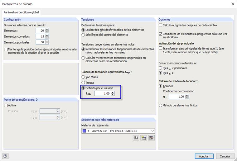 Einstellung der Berechnungsparameter
