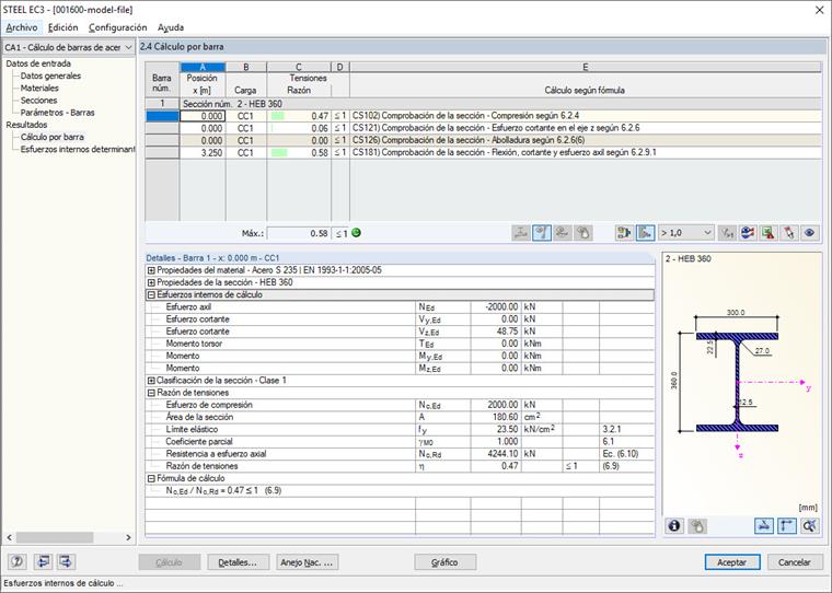 Cálculos de sección