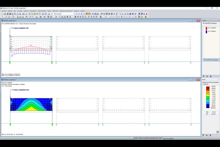 Armadura necesaria para el nervio y distribución axial de los esfuerzos del muro