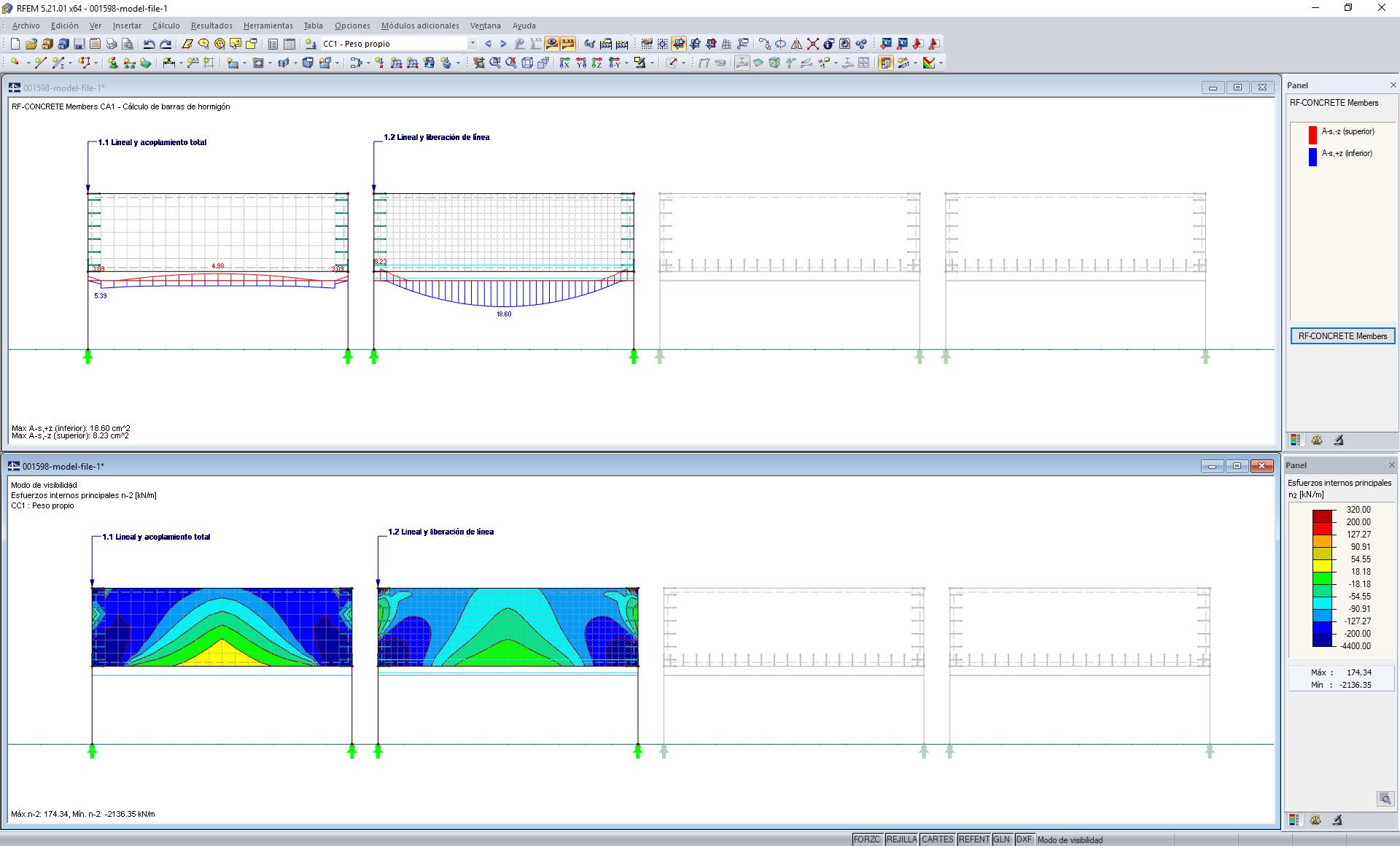 Armadura necesaria para el nervio y distribución axial de los esfuerzos del muro
