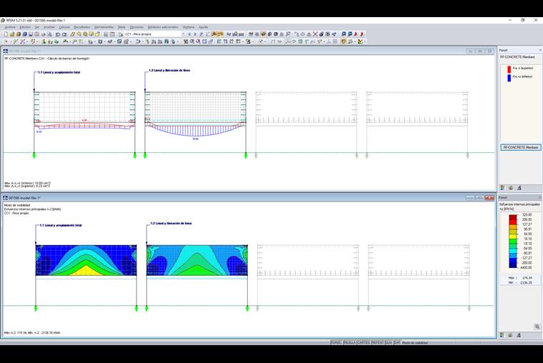 Armadura necesaria para el nervio y distribución axial de los esfuerzos del muro